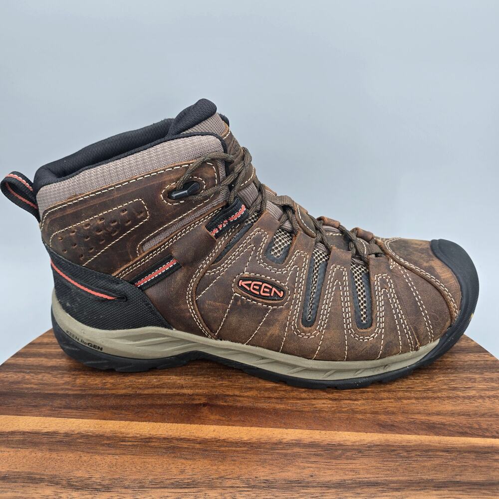 Keen Flint II Mid Soft Toe Boots Mens 12 EE Brown Leather Work Slip Resistant